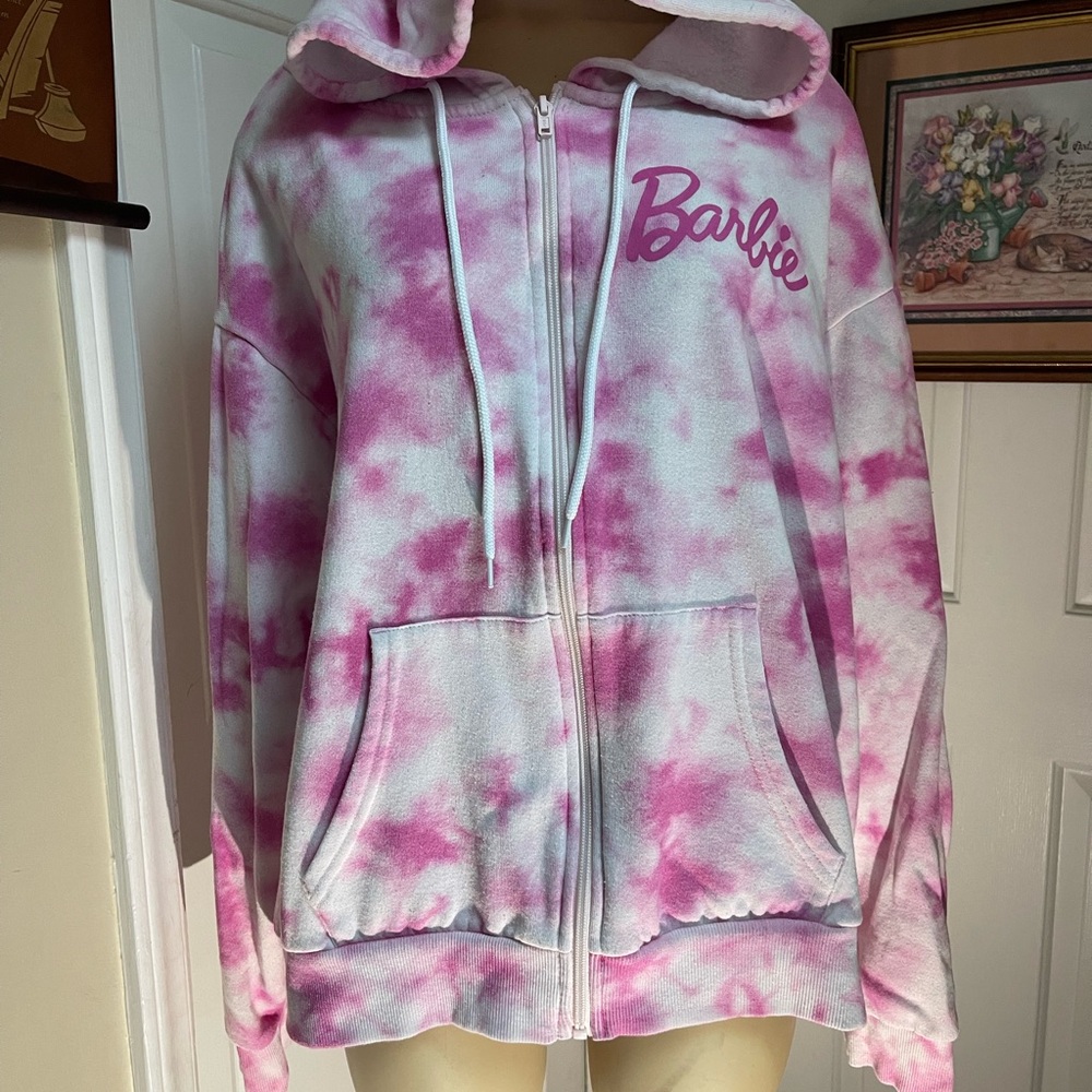 Barbie White and Pink Tie-Dye Zip Hoodie